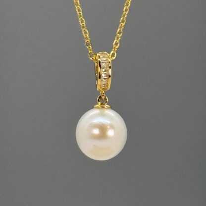 White Freshwater 11-12mm Universal Pearl Gold Pendant in Sterling Silver and Cubic Zirconia