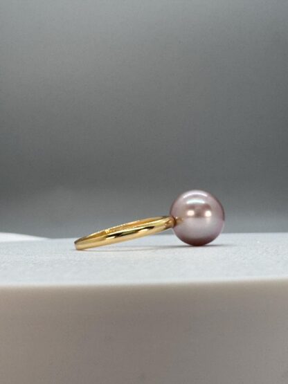 Purple Pearl Solitaire Gold Plated on Sterling Silver Ring - Image 3