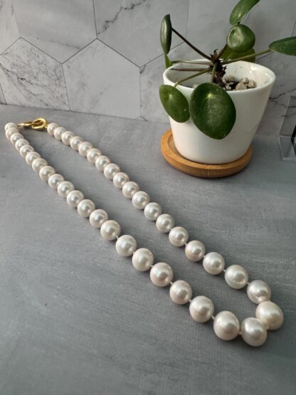 Hand-Knotted Edison Pearl Necklace – 925 Gold-Plated Push Clasp, Silk Threaded, Large 10mm White Pearls - Image 2