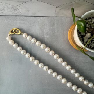 Hand-Knotted Edison Pearl Necklace – 925 Gold-Plated Push Clasp, Silk Threaded, Large 10mm White Pearls