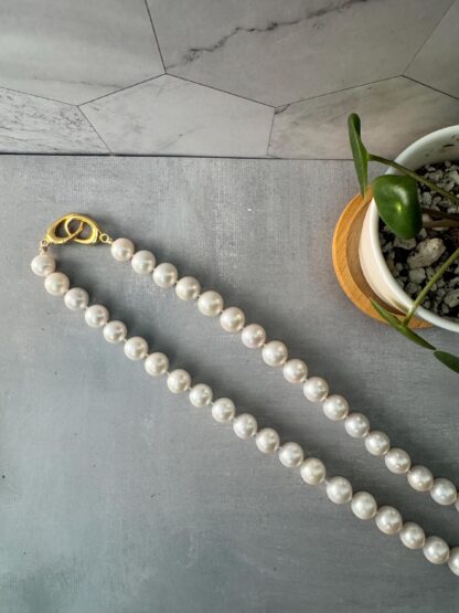 Hand-Knotted Edison Pearl Necklace – 925 Gold-Plated Push Clasp, Silk Threaded, Large 10mm White Pearls