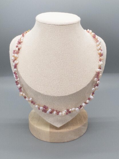 Cotton Candy Pink Keshi Pearls and Sugar Pink Tourmaline Cluster Choker Necklace Adjustable 40-45 cm - Image 2
