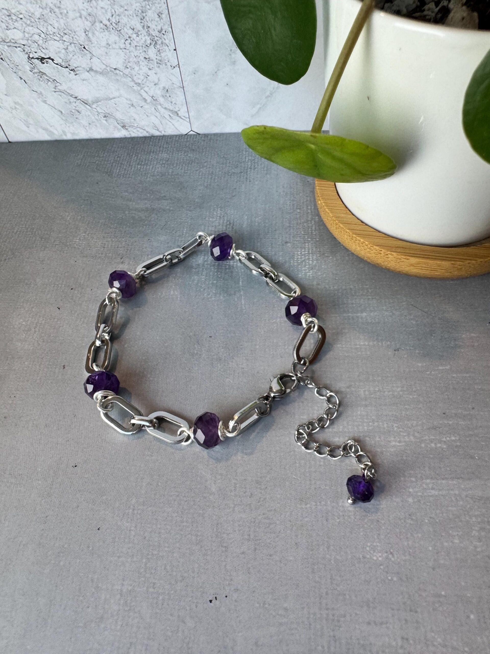 Oval Linked Amethyst Gemstone Bracelet - Image 7