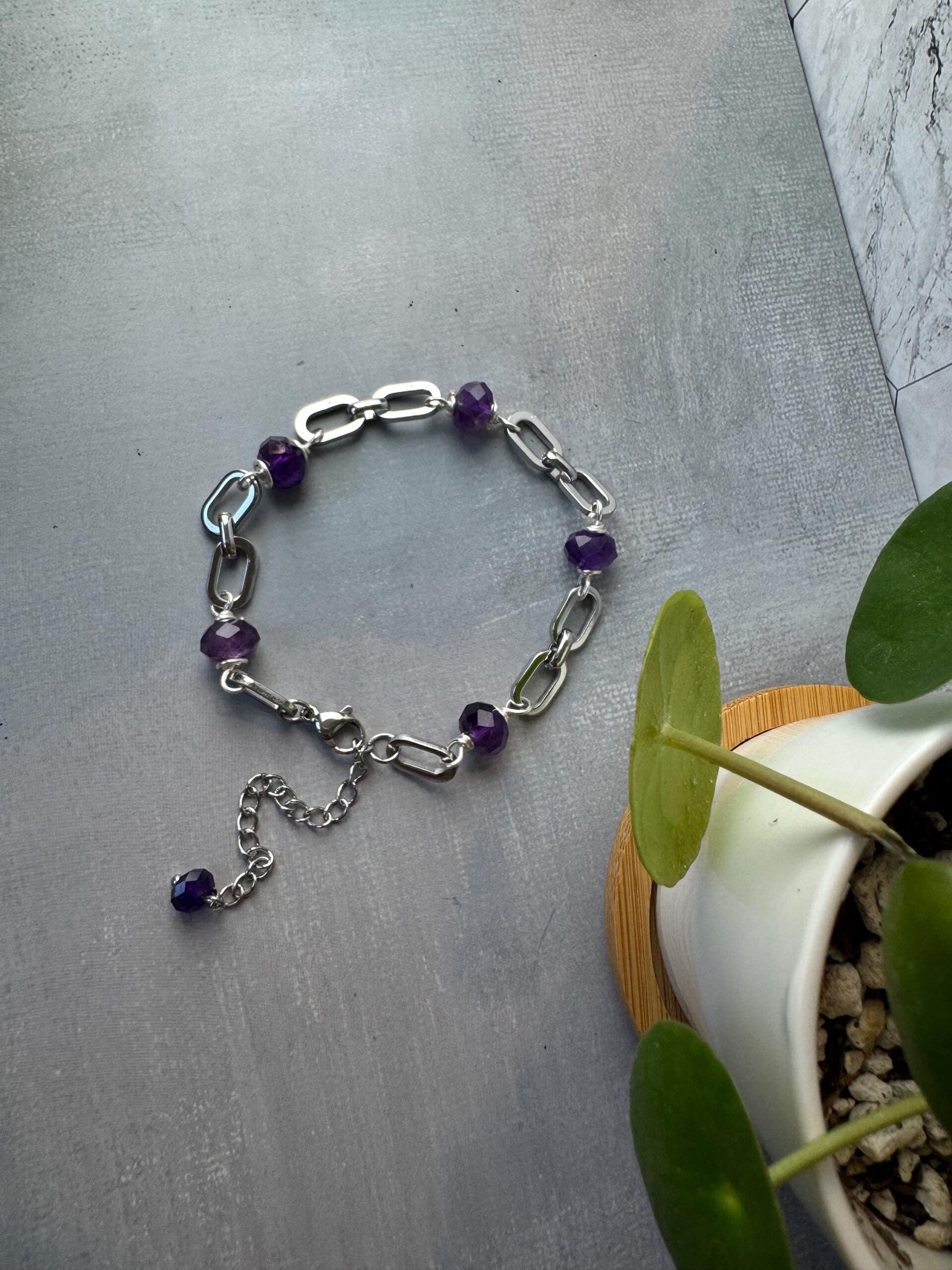 Oval Linked Amethyst Gemstone Bracelet - Image 5