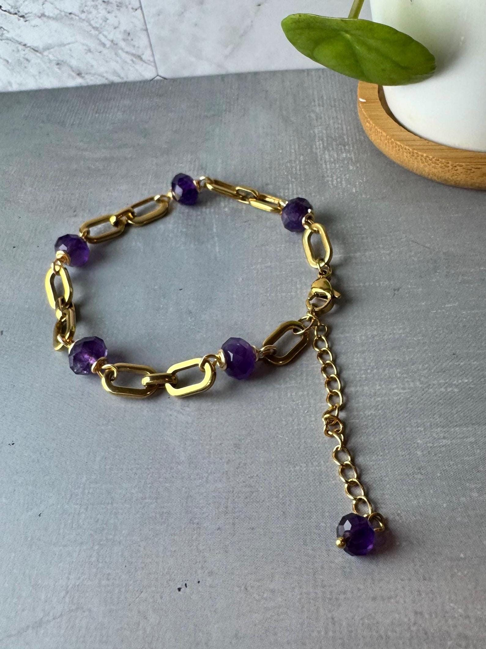Oval Linked Amethyst Gemstone Bracelet - Image 4