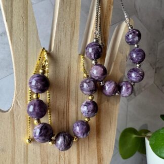 Natural Charoite Bracelet with Sterling Silver | Adjustable Purple Gemstone Bracelet | High-Quality Charoite Jewelry | Gift