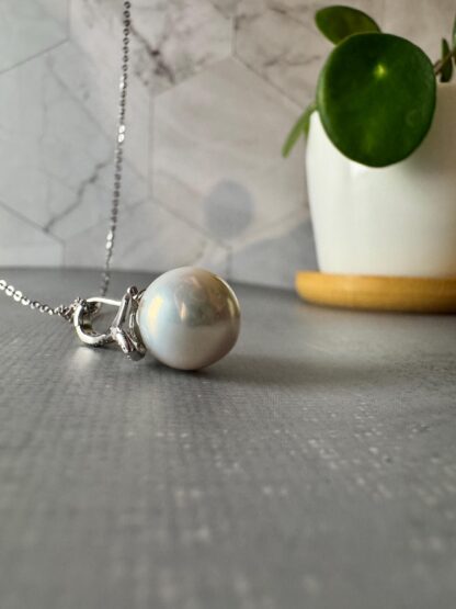 Mermaid Tail Pendant with 11mm White Edison Pearl – Intense Luster, Universal Clasp, Sterling Silver with Optional Chain - Image 3