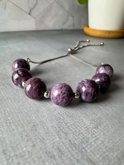 Natural Charoite Bracelet with Sterling Silver | Adjustable Purple Gemstone Bracelet | High-Quality Charoite Jewelry | Gift - Image 3