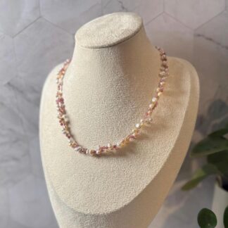 Cotton Candy Pink Keshi Pearls and Sugar Pink Tourmaline Cluster Choker Necklace Adjustable 40-45 cm