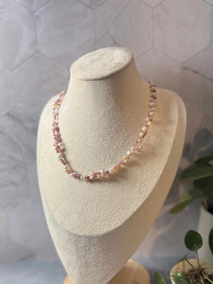 Cotton Candy Pink Keshi Pearls and Sugar Pink Tourmaline Cluster Choker Necklace Adjustable 40-45 cm