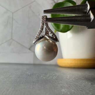 Mermaid Tail Pendant with 11mm White Edison Pearl – Intense Luster, Universal Clasp, Sterling Silver with Optional Chain