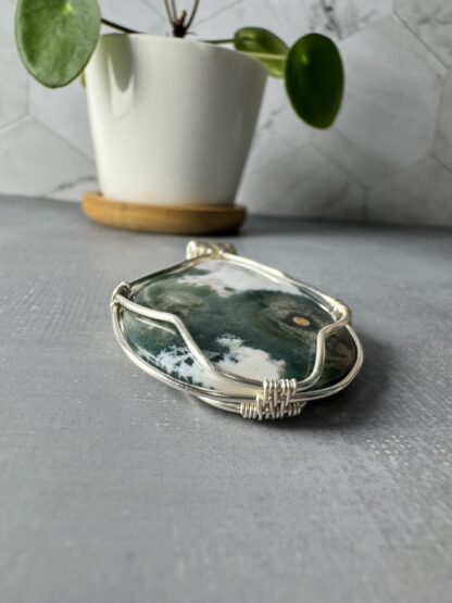 Ocean Jasper Wire Wrapped Pendant – Silver Plated Artistic Necklace - Image 2