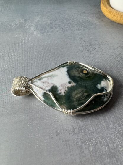 Ocean Jasper Wire Wrapped Pendant – Silver Plated Artistic Necklace - Image 3