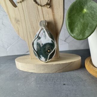 Ocean Jasper Wire Wrapped Pendant – Silver Plated Artistic Necklace