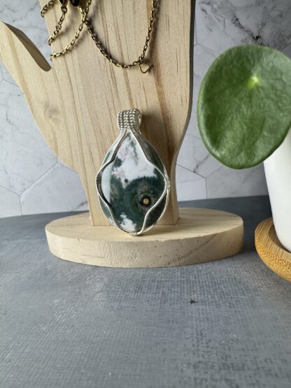 Ocean Jasper Wire Wrapped Pendant – Silver Plated Artistic Necklace