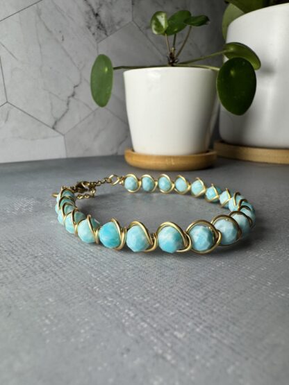 Amazonite Wire-Wrapped Bracelet in Gold | Handmade Beaded Jewelry - Image 2