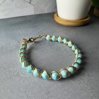 Amazonite Wire-Wrapped Bracelet in Gold | Handmade Beaded Jewelry