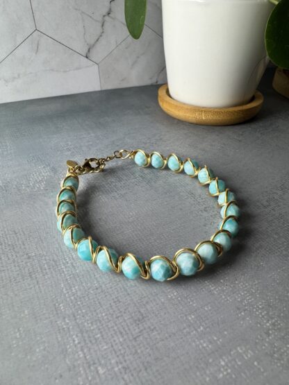Amazonite Wire-Wrapped Bracelet in Gold | Handmade Beaded Jewelry