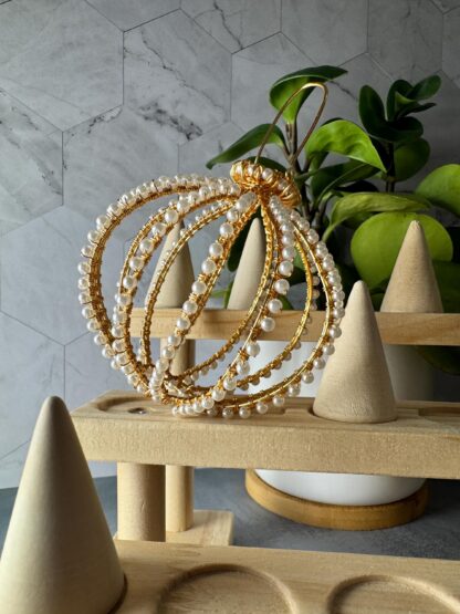 Gold Plated Wire Wrapped Ornament • Crystal Pearl Sphere • Limited Edition • Luxury Holiday Decor • Hand-Woven Ornament - Image 2