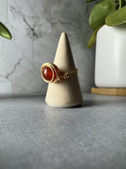 Red Agate Wire Wrapped Ring – Gold Plated - Image 2