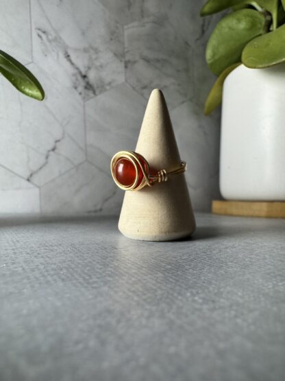 Red Agate Wire Wrapped Ring – Gold Plated - Image 3