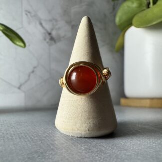 Red Agate Wire Wrapped Ring – Gold Plated