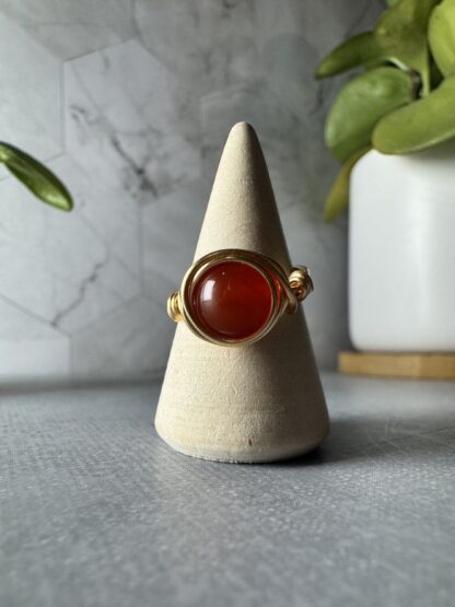 Red Agate Wire Wrapped Ring – Gold Plated